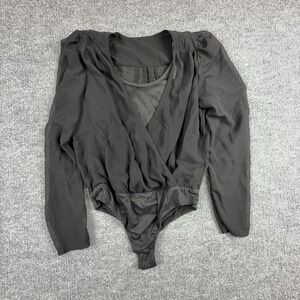 Willow + Root Bodysuit Womens Small Black Long Sleeve Surplice Chiffon Stretch